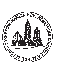 Siegel der Ev. Kirchengemeinde Züssow-Zarnekow-Ranzin zeigt drei Kirchtürme der Feldsteinkirchen der einzelnen Kirchengemeinden